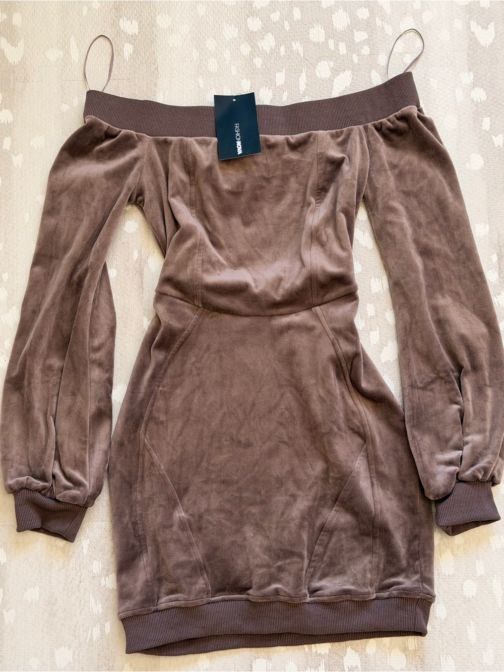 Fashion Nova “Everything Nice” Velour Mini Dress – Mocha, Size Small.